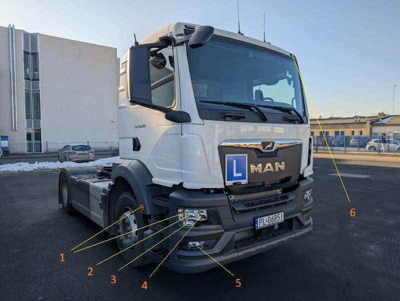 Opis świateł przednich ciągnika siodłowego