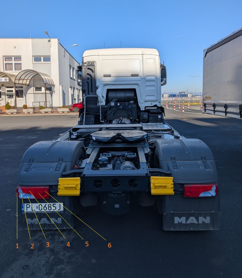 Opis świateł tylnich ciągnika siodłowego